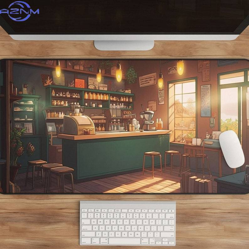 Gaming Accessories Shop - Kawaii Anime Schreibtischunterlage Kaffeehaus-Kunst XL Gaming-Schreibtischunterlage