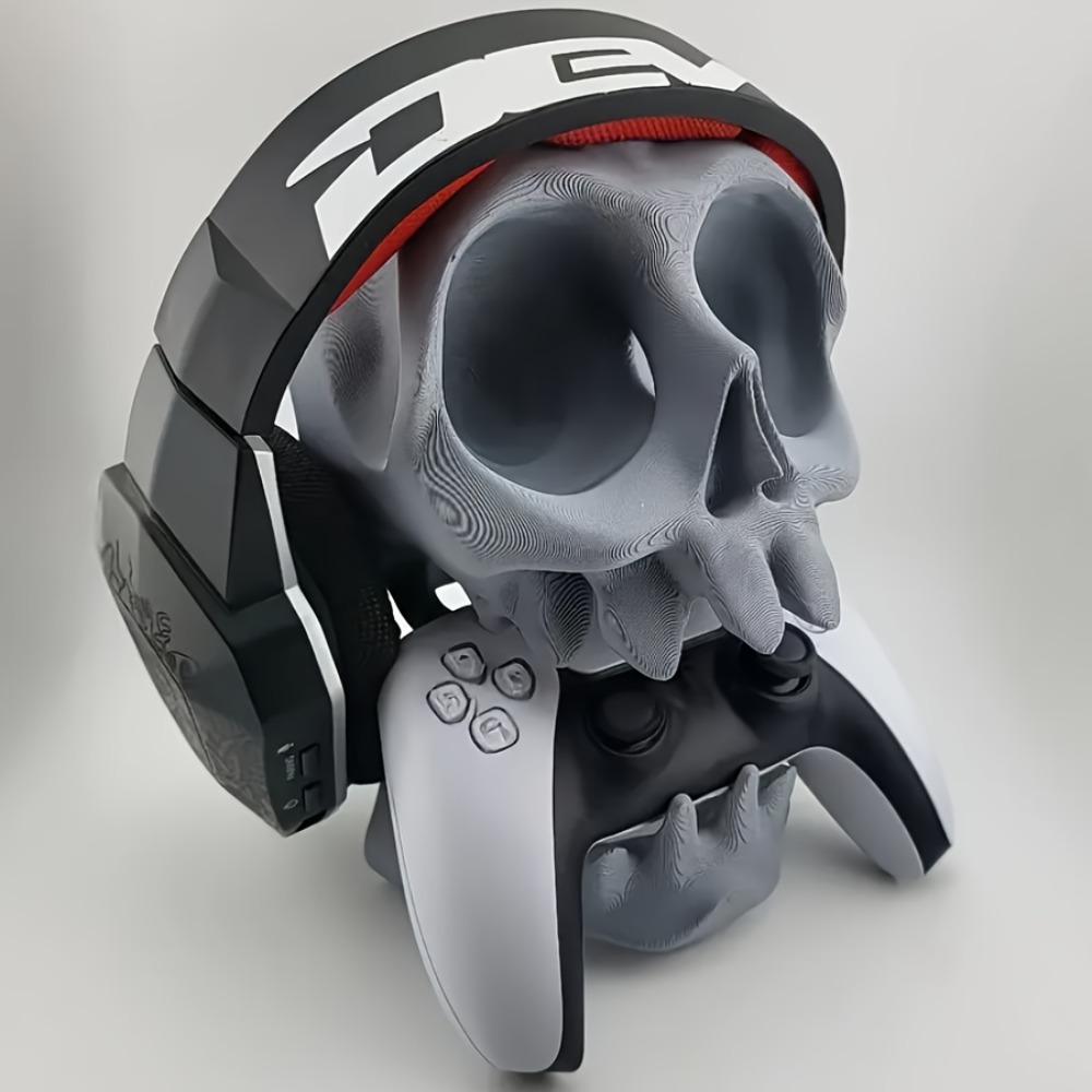Gaming Accessories For Room - Totenkopf-förmiger Controller-Ständer Kopfhörerhalter 2-in-1 Gaming-Zubehör Gotischer